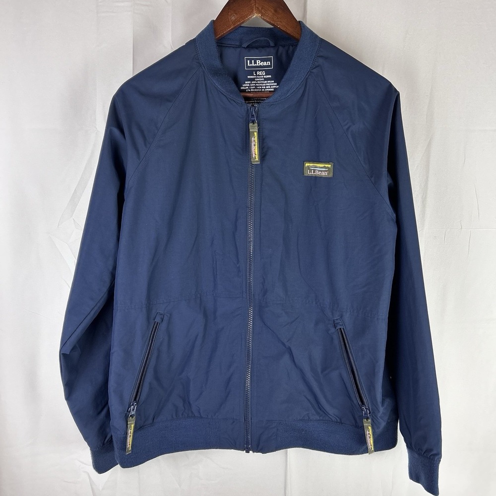 L.L. Bean Women 3-Season Bomber Jacket Size Large Navy Blue 512691